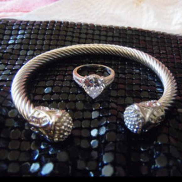 Raidiance by Absolute Pear Shape Simulated Diamond Ring & Cable Wire Cuff - Picture 2 of 5
